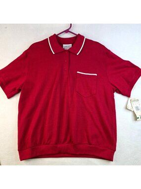 Vintage 90s Jantzen Polo Shirt Sz L Red Deadstock Sporty Golf Club Retro Preppy